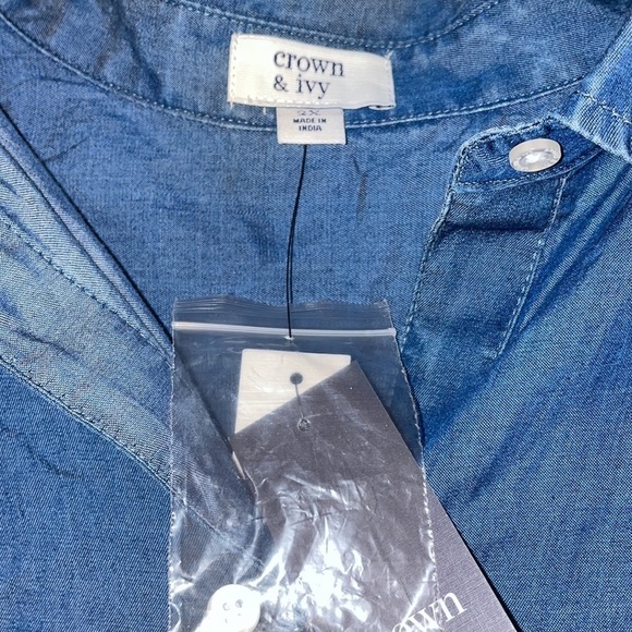 New Crown & Ivy Button Up Blouse Tinsel  Chambray Size 2X High Low - Picture 4 of 8